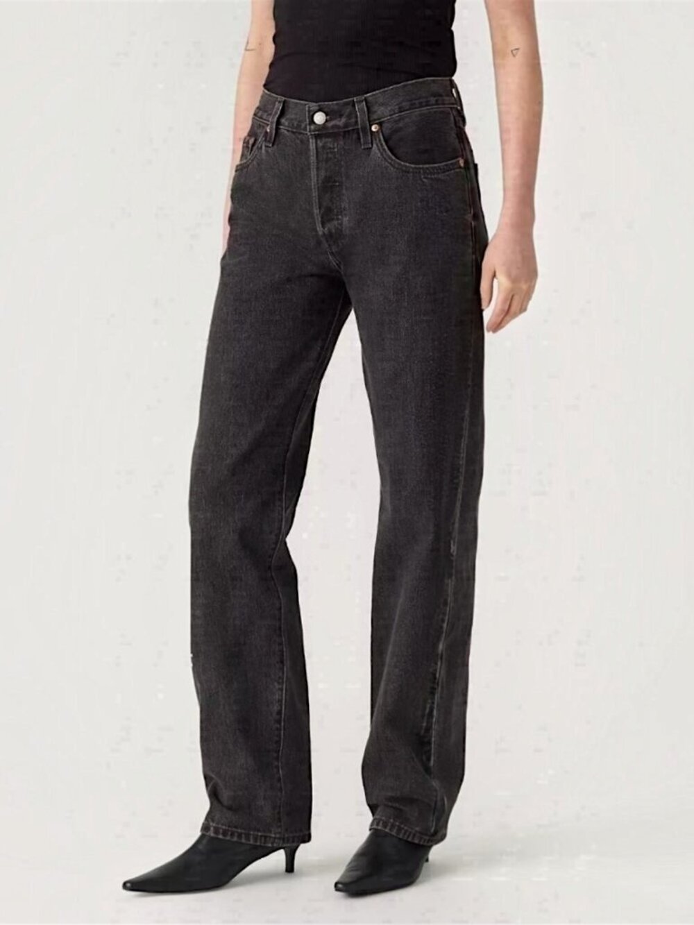 Levis Premium 501 90's fairy goth grunge black distress high rise jean W's 26x30